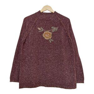 Allison Daley Boho Burgundy Embroidered Mock Neck Sweater Great Cond - Large